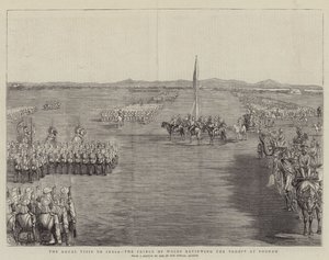 Het Koninklijk Bezoek aan India, de Prins van Wales inspecteert de Troepen in Poonah door Alfred Chantrey Corbould